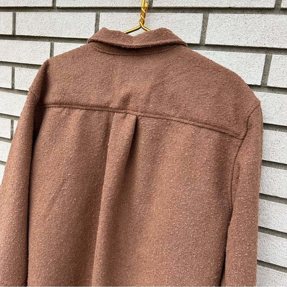 NWT PacSun Brown Oversized Wooly Shacket Textured Button Front Chest Pockets L - Picture 8 of 13